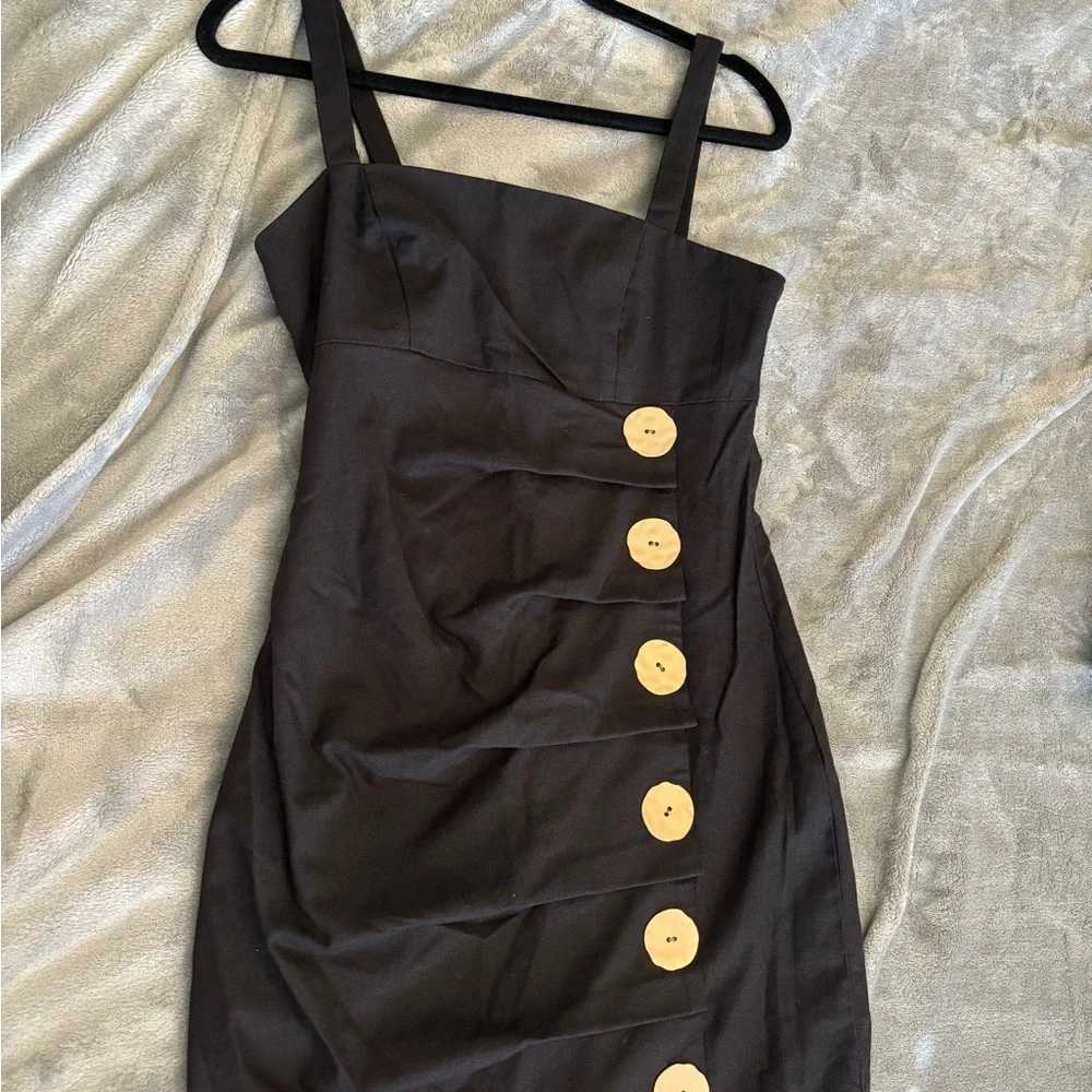 Finders Keepers Black Mini Dress with Gold Buttons - Picture 3 of 3